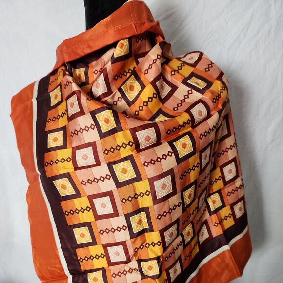 Square Scarf Headwrap Fall Brown Orange Geometric Fall Abstract 26 ×26 Japan - Picture 3 of 7